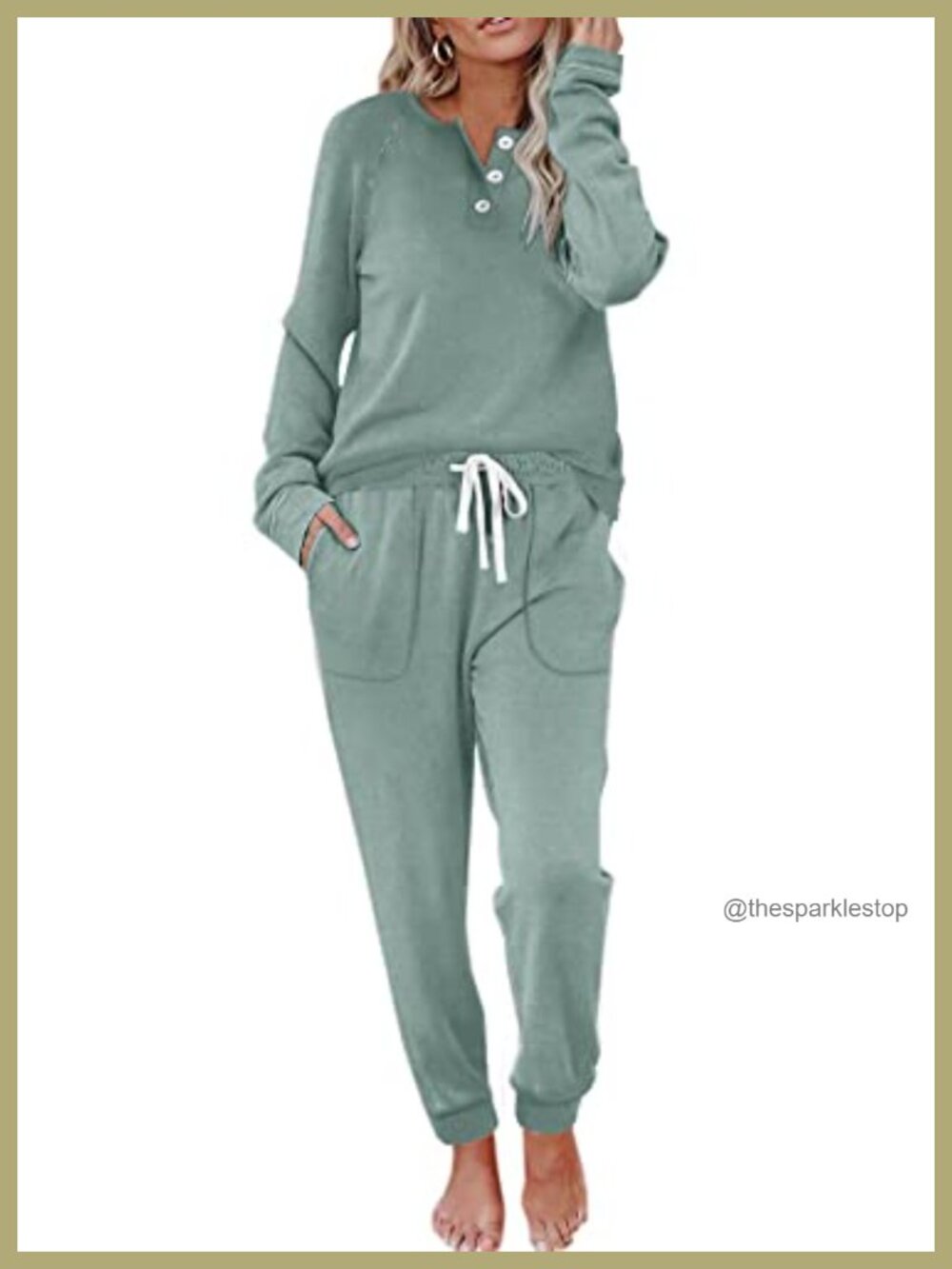 Two Piece Lounge Set Button Down Sweatshirt Sweatpants Pockets